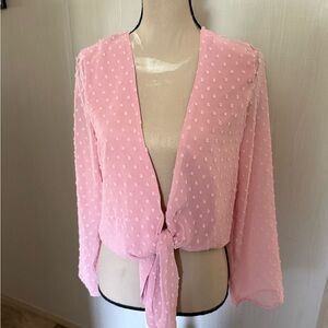Pink Swiss Dot Tie-Front Blouse